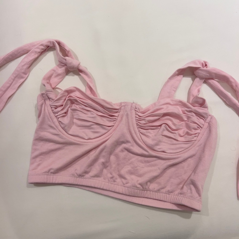 Adika‎ Pink Bustier Crop Top Tie Shoulder Ruched Underwire Small